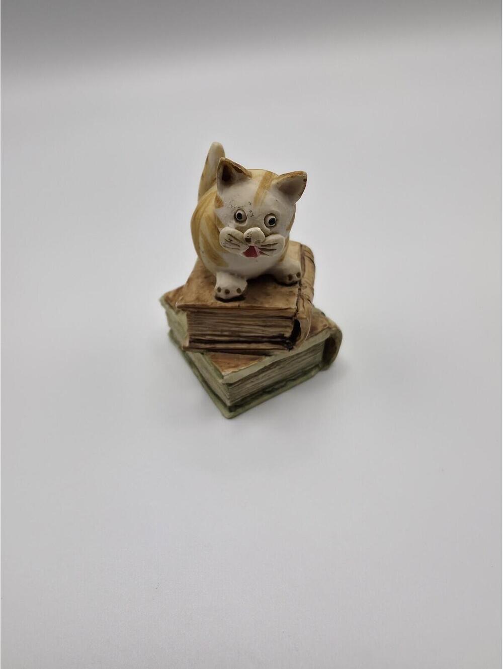 Miniature Peter Fagan Colour Box "Cat on Books" Scotland 1983 Orange Tabby Kitty